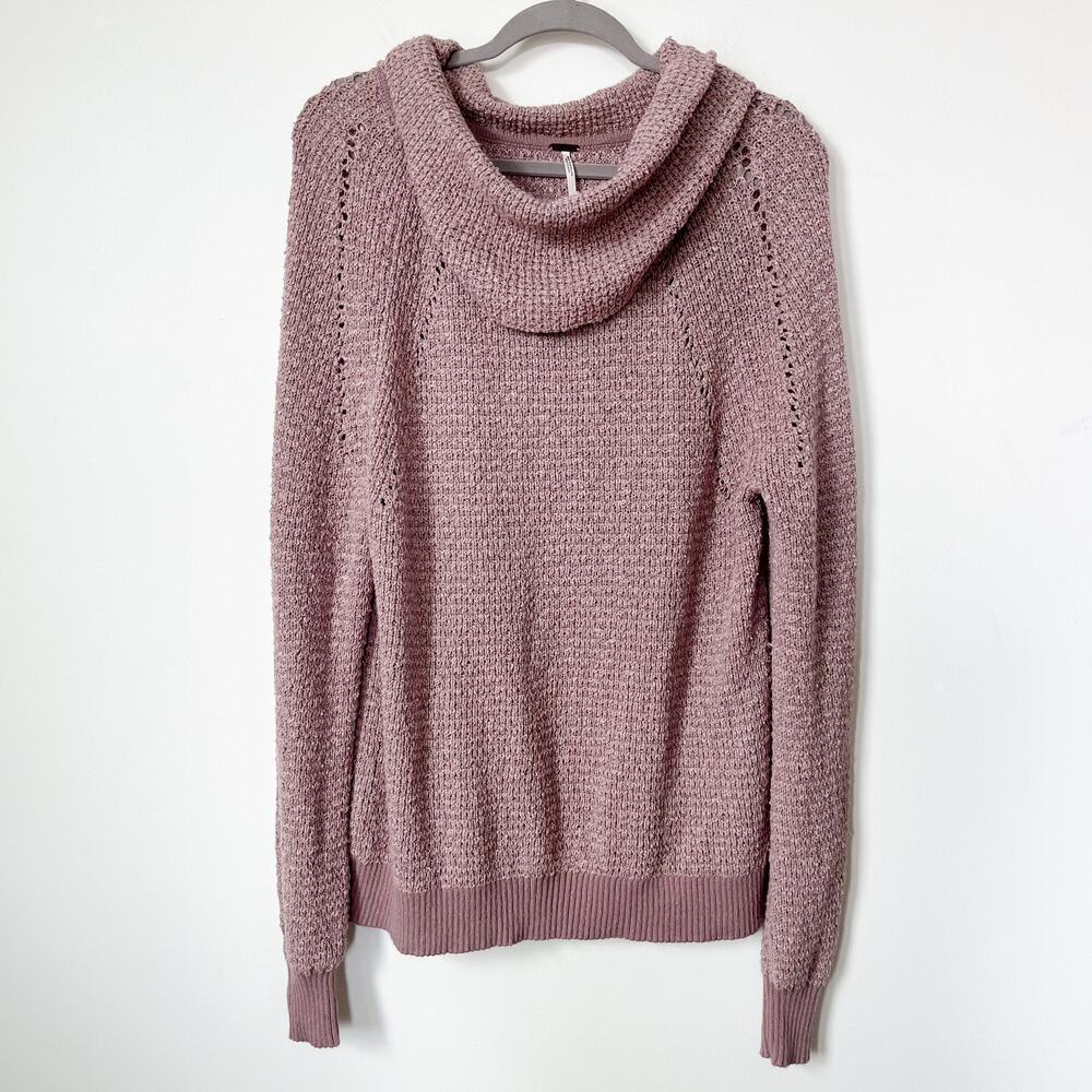 Free People By Your Side Sweater XS Mauve Pink Cowl Neck Oversized Waffle Knit - Picture 2 of 12